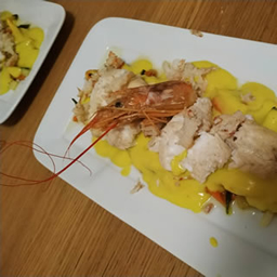 food steamed cod grilled prawn sauce mango finca angela seville